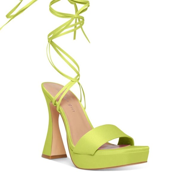 MADDEN GIRL Womens 1" Platform Strappy Padded Square Toe Flare Lace-Up Sandal - Picture 1 of 6